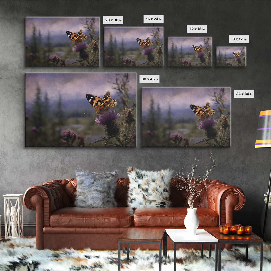Butterfly Resting on a Blooming Thistle Canvas Print, Nature Art, Landscape Print, Living Room Decor, Fine Art, Nature, NAT-3x2-56