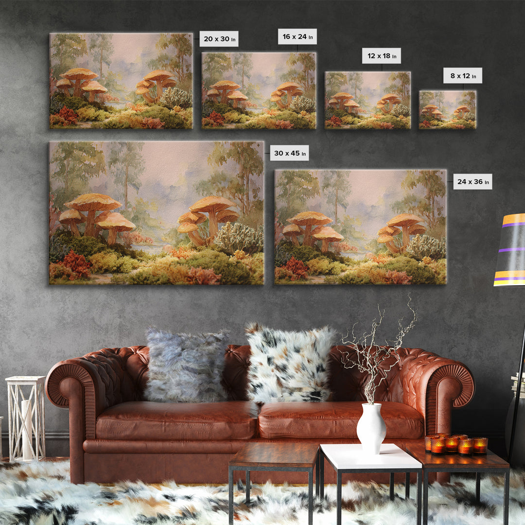 Mushroom Cluster in Enchanted Woodland Canvas Print, Nature Art, Wall Art, Living Room Decor, Fine Art, Nature, Wood Wall Art, NAT-3x2-83