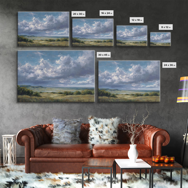 Storm Clouds over a Rolling Prairie Framed Canvas Print, Nature Art, Living Room Wall Art, Living Room Decor, Fine Art, Nature, NAT-3x2-90