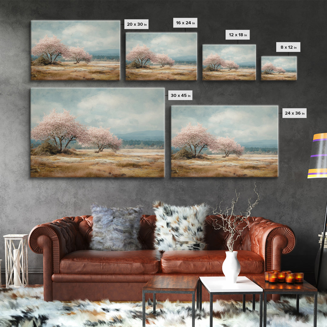 Spring Cherry Blossoms Framed Canvas Print, Nature Art, Luxury Decor, Living Room Decor, Fine Art, Nature, Mushroom, NAT-3x2-92