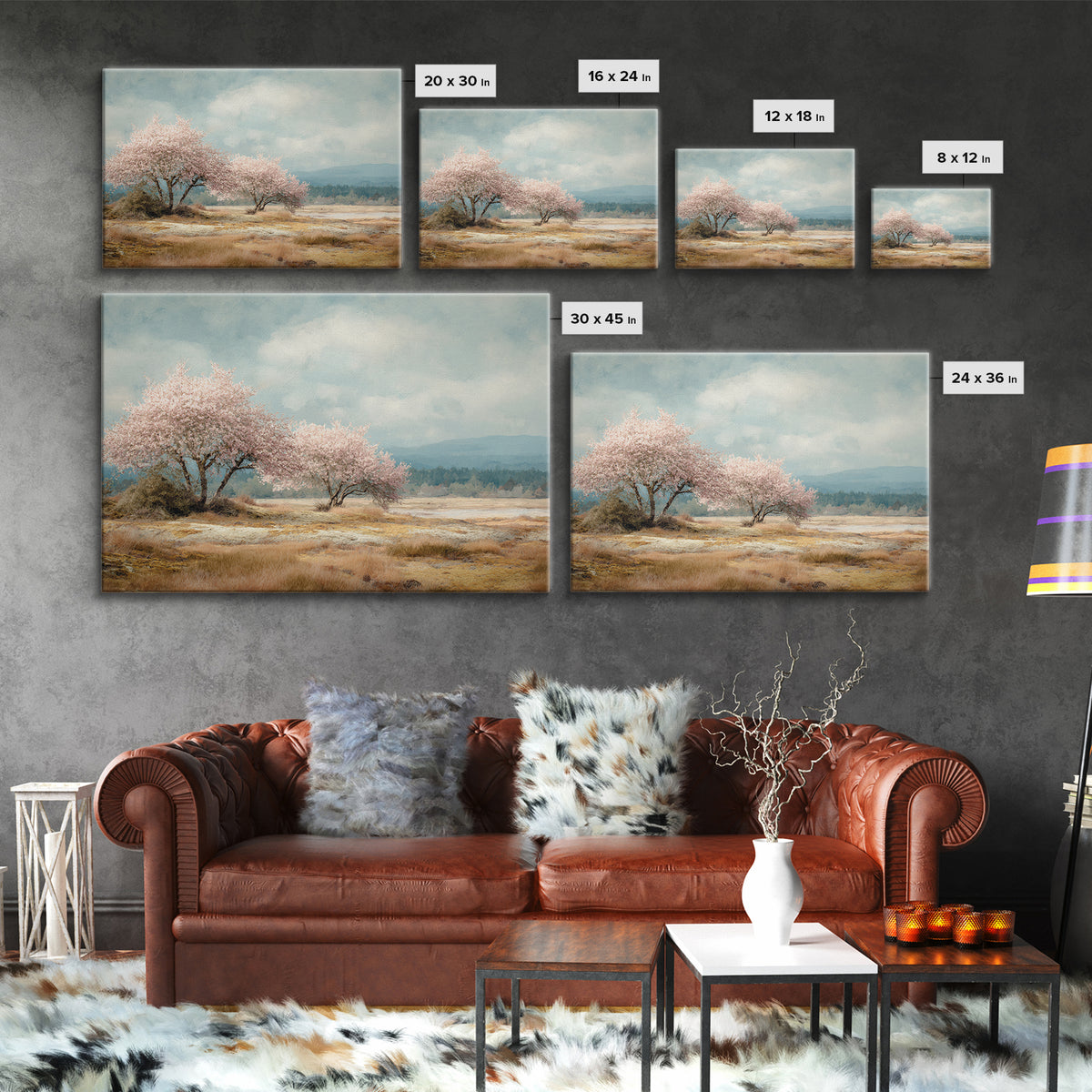Spring Cherry Blossoms Framed Canvas Print, Nature Art, Luxury Decor, Living Room Decor, Fine Art, Nature, Mushroom, NAT-3x2-92