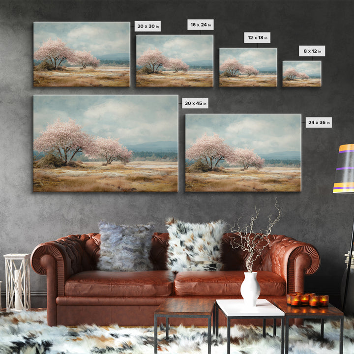 Spring Cherry Blossoms Framed Canvas Print, Nature Art, Luxury Decor, Living Room Decor, Fine Art, Nature, Mushroom, NAT-3x2-92