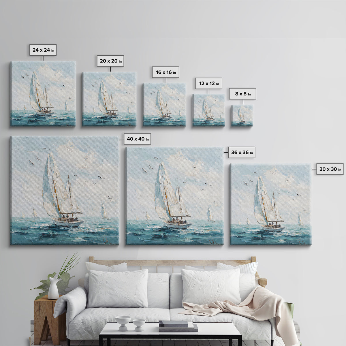 Classic Yacht Racing Through Whitecaps Framed Canvas Print, Nautical Art, Coastal Decor, Oil Painting, Harbor, Fine Art Print, NAU-1x1-43