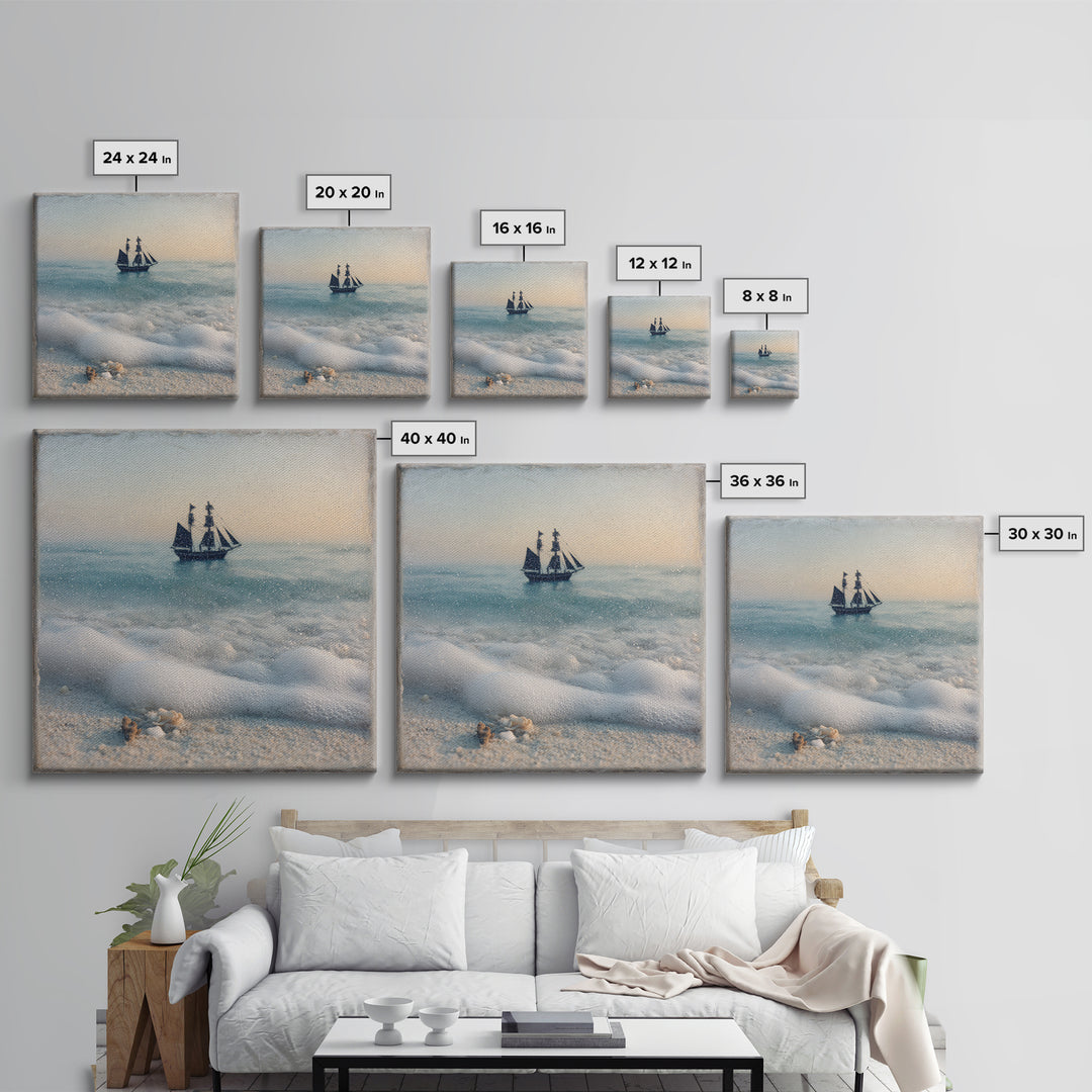 Tall Ship Silhouette at Sunset Framed Canvas Print, Nautical Art, Antique Decor, Coastal Decor, Harbor, Downloadable Prints, NAU-1x1-56