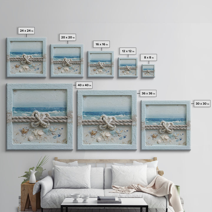 Lobster and Rope Coastal Illustration Framed Canvas Print, Nautical Art, Beach Decor, Coastal Decor, Fine Art, Harbor, NAU-1x1-68