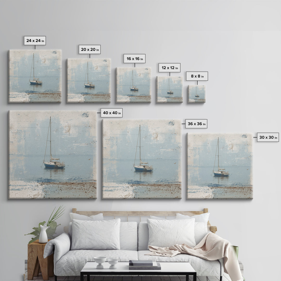 Blueprint Sailboat Technical Drawing Framed Canvas Print, Nautical Art, Gallery Wall, Coastal Decor, Abstract Art, Harbor, NAU-1x1-72