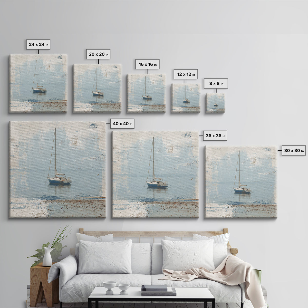 Blueprint Sailboat Technical Drawing Framed Canvas Print, Nautical Art, Gallery Wall, Coastal Decor, Abstract Art, Harbor, NAU-1x1-72