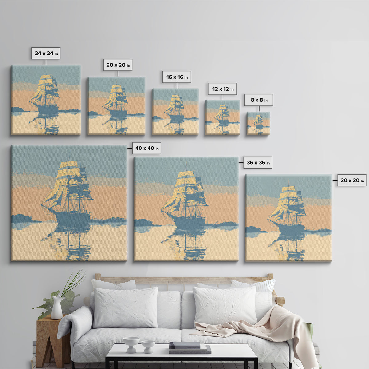 Tall Ship Silhouette at Sunset Framed Canvas Print, Nautical Art, Fine Art Print, Coastal Decor, Fine Art, Harbor, Wall Decor, NAU-1x1-80