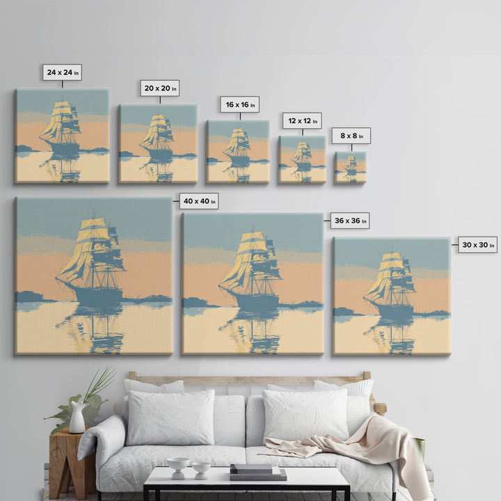 Tall Ship Silhouette at Sunset Framed Canvas Print, Nautical Art, Fine Art Print, Coastal Decor, Fine Art, Harbor, Wall Decor, NAU-1x1-80