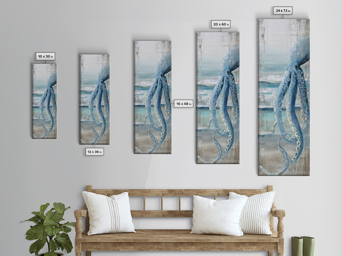Octopus Wrapped Around an Anchor Canvas Print, Nautical Art, Oil Painting, Coastal Decor, Fine Art, Harbor, Beach Decor, NAU-1x3-25