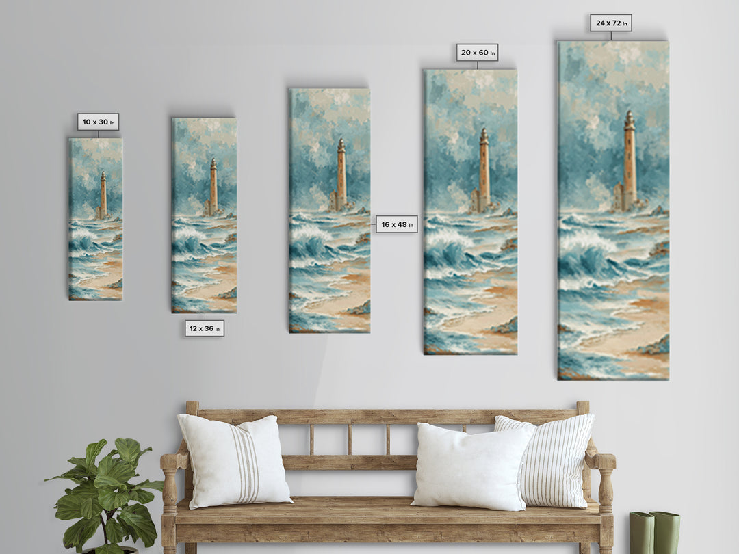 Lighthouse Standing Against Stormy Waves Framed Canvas Print, Nautical Art, Statement Artwork, Coastal Decor, Fine Art, Harbor, NAU-1x3-87