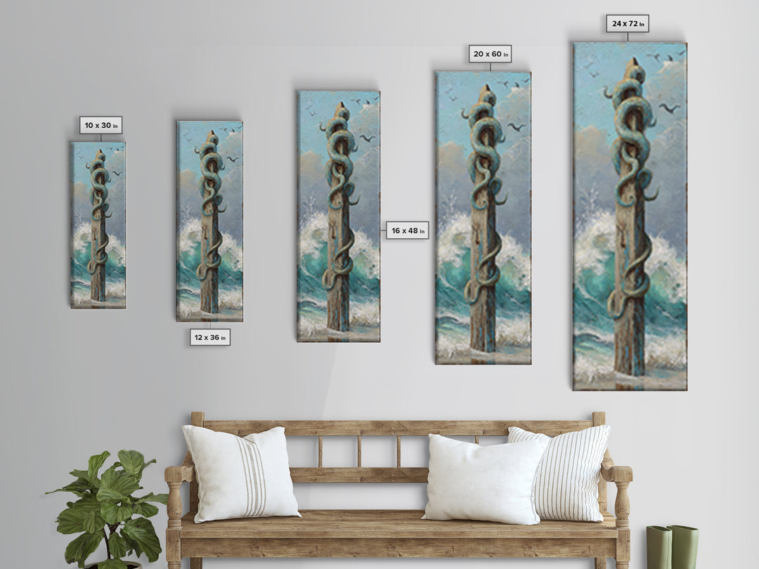 Octopus Wrapped Around an Anchor Canvas Print, Nautical Art, Boho Decor, Coastal Decor, Oil Painting, Harbor, Art Print, NAU-1x3-97