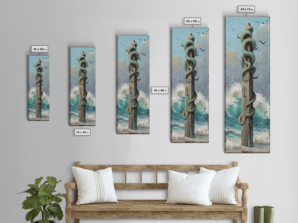 Octopus Wrapped Around an Anchor Canvas Print, Nautical Art, Boho Decor, Coastal Decor, Oil Painting, Harbor, Art Print, NAU-1x3-97