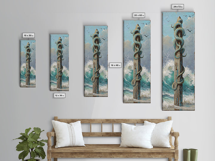 Octopus Wrapped Around an Anchor Canvas Print, Nautical Art, Boho Decor, Coastal Decor, Oil Painting, Harbor, Art Print, NAU-1x3-97