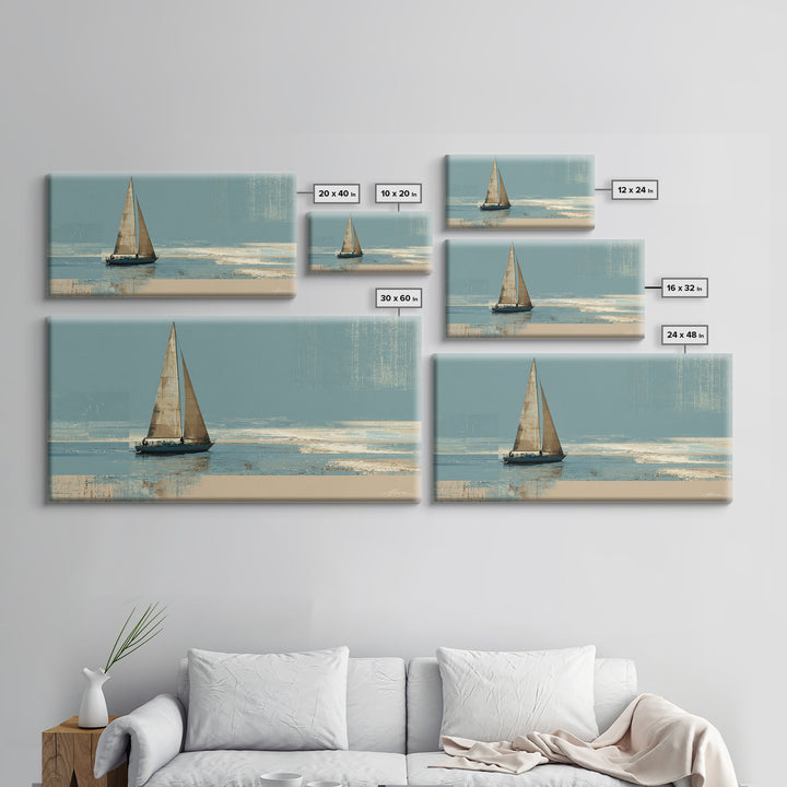 Blueprint Sailboat Technical Drawing Framed Canvas Print, Nautical Art, Statement Artwork, Coastal Decor, Fine Art, Harbor, NAU-2x1-20