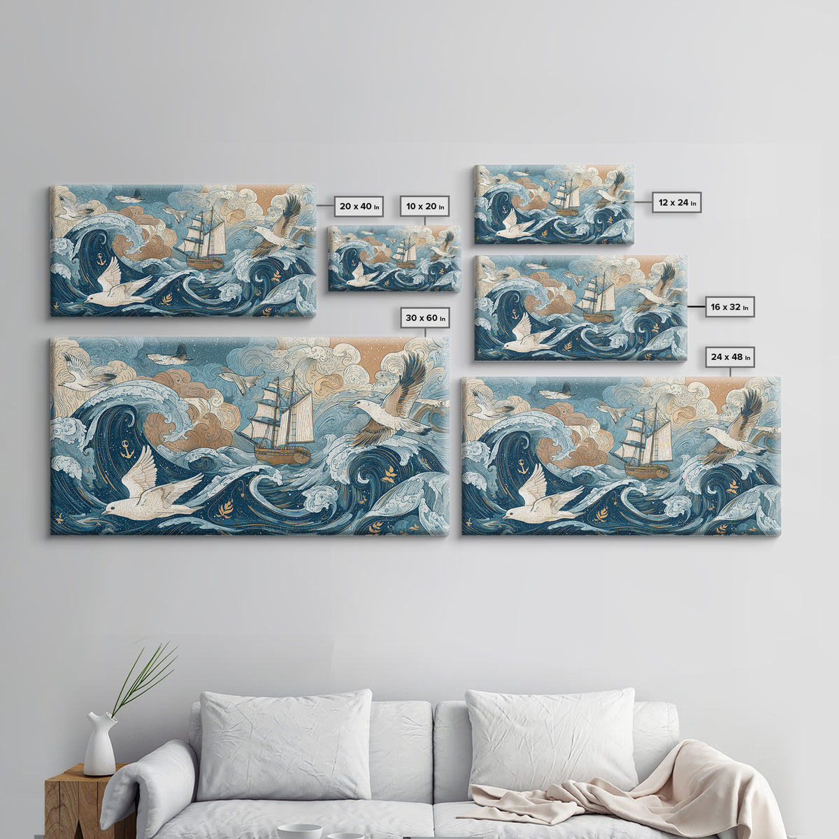 Anchor and Laurel Nautical Crest Without Text Canvas Print, Nautical Art, Printable Art, Coastal Decor, Fine Art, Harbor, NAU-2x1-49