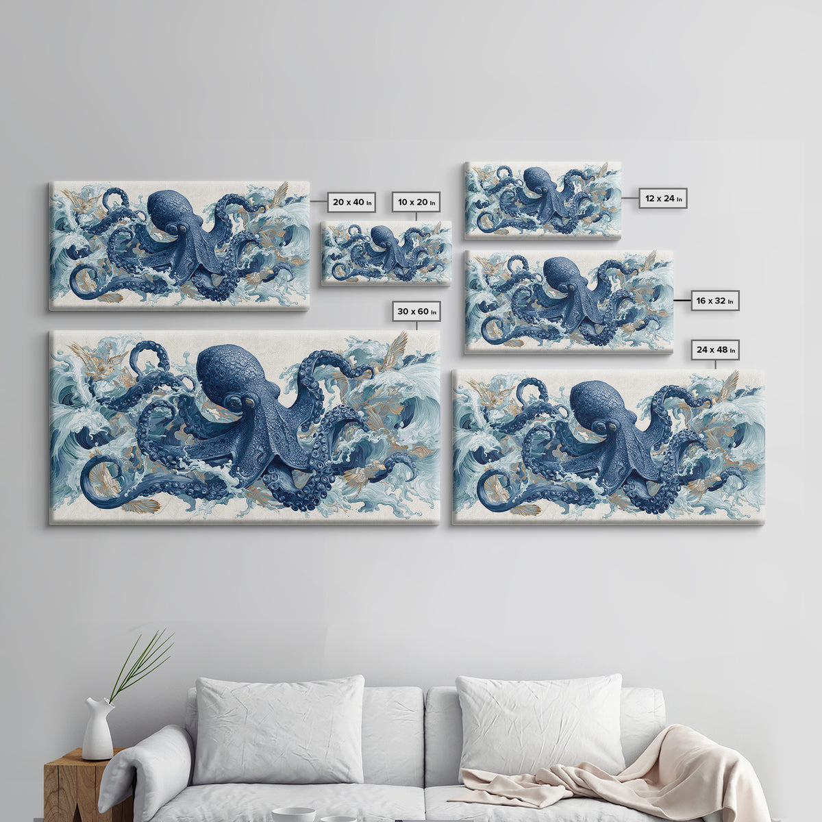 Octopus Wrapped Around an Anchor Canvas Print, Nautical Art, Oil Painting, Coastal Decor, Fine Art, Harbor, Beach Decor, NAU-2x1-57