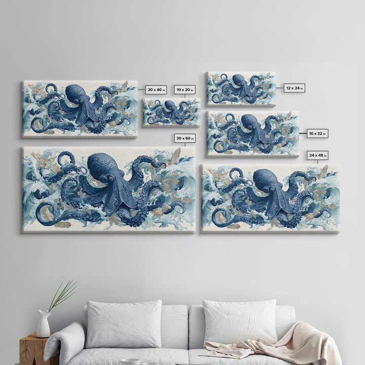Octopus Wrapped Around an Anchor Canvas Print, Nautical Art, Oil Painting, Coastal Decor, Fine Art, Harbor, Beach Decor, NAU-2x1-57