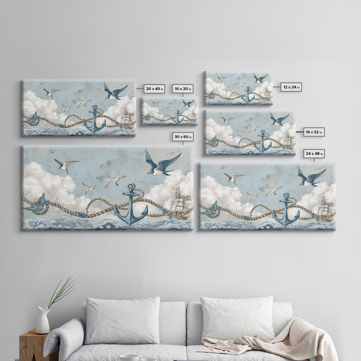 Sailor Tattoo Swallow and Anchor Framed Canvas Print, Nautical Art, Antique Decor, Coastal Decor, Harbor, Downloadable Prints, NAU-2x1-91