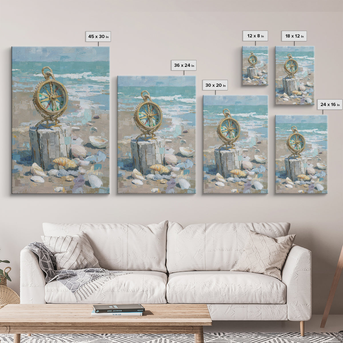 Antique Compass with Rope and Shells Canvas Print, Nautical Art, Antique Decor, Coastal Decor, Harbor, Downloadable Prints, NAU-2x3-82