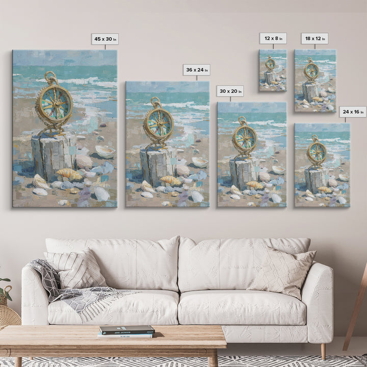 Antique Compass with Rope and Shells Canvas Print, Nautical Art, Antique Decor, Coastal Decor, Harbor, Downloadable Prints, NAU-2x3-82