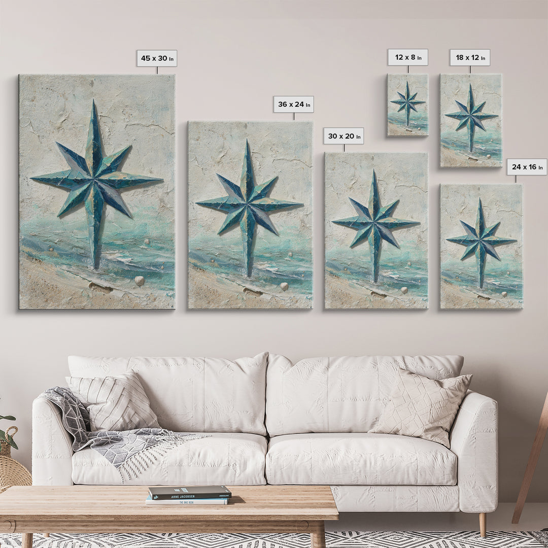 Nautical Star Compass Rose Framed Canvas Print, Nautical Art, Printable Art, Coastal Decor, Fine Art, Harbor, Gallery Wall, NAU-2x3-94