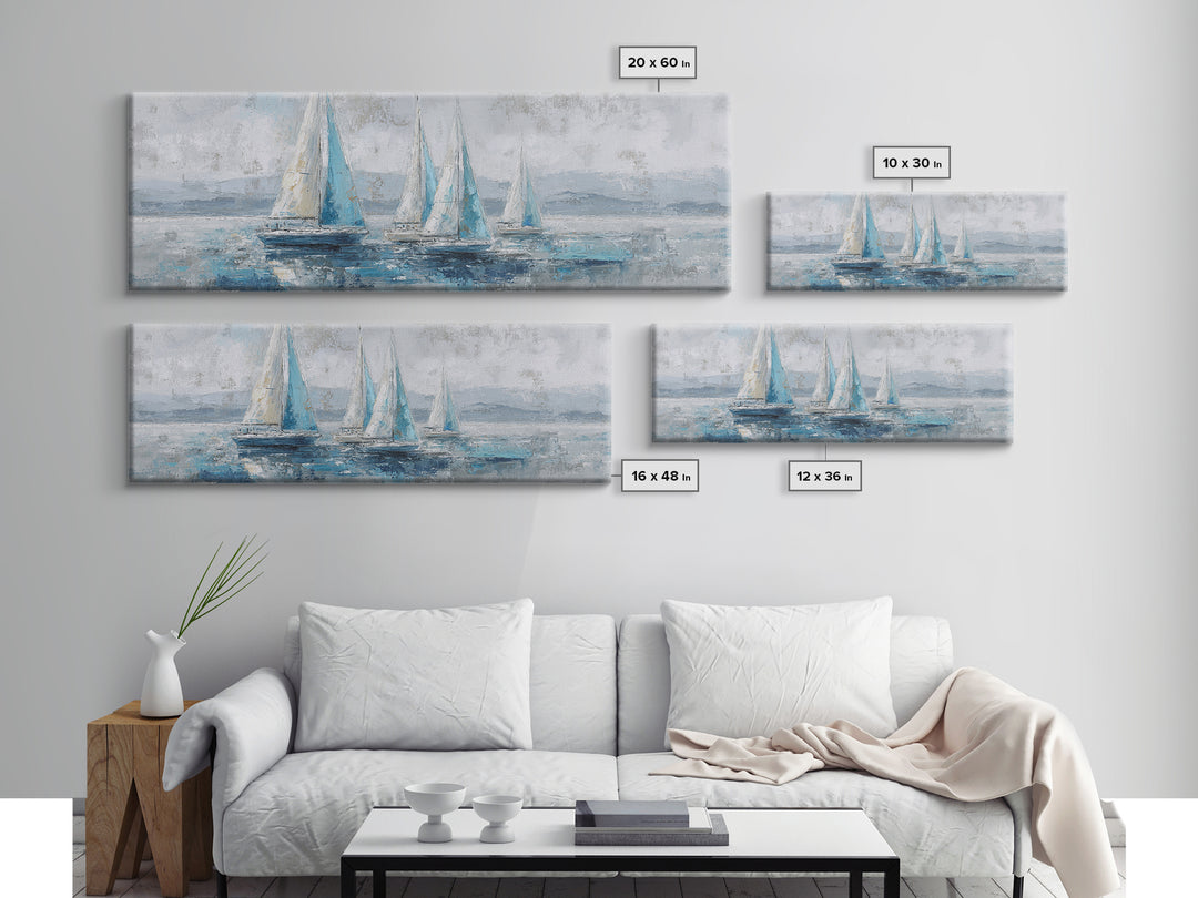 Blueprint Sailboat Technical Drawing Canvas Print, Nautical Art, Neutral Decor, Coastal Decor, Fine Art, Harbor, Home Decor, NAU-3x1-40