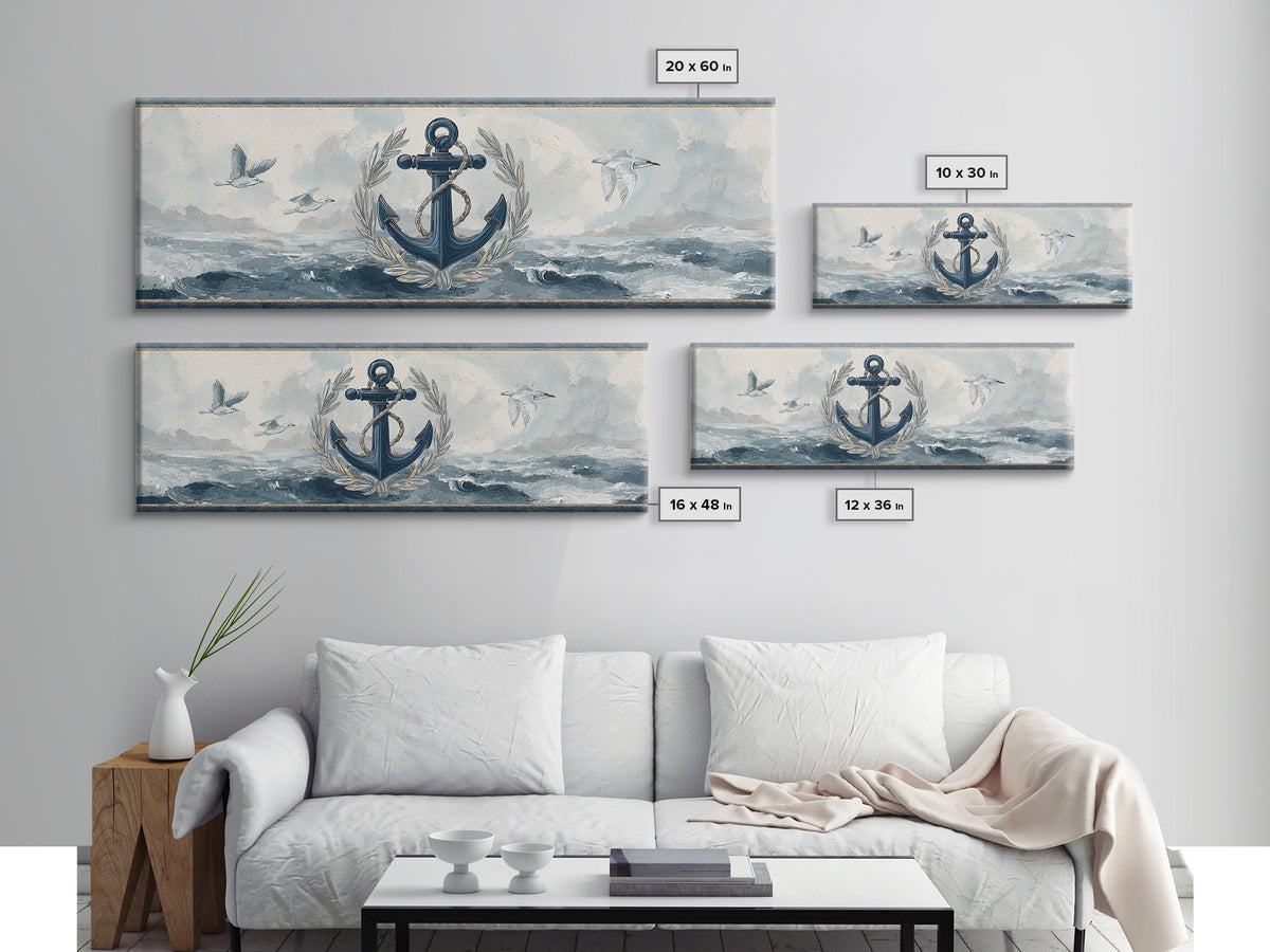 Anchor and Laurel Nautical Crest Without Text Canvas Print, Nautical Art, Beach Print, Coastal Decor, Fine Art, Harbor, NAU-3x1-45