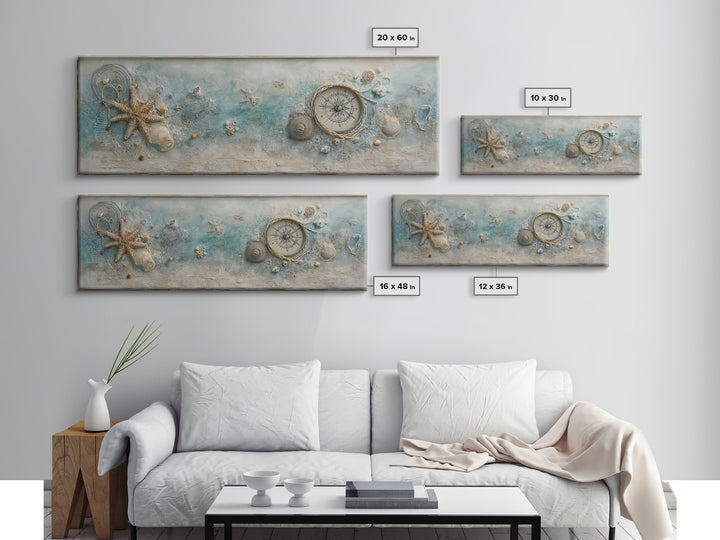 Antique Compass with Rope and Shells Canvas Print, Nautical Art, Coastal Wall Art, Coastal Decor, Harbor, Neutral Decor, NAU-3x1-66