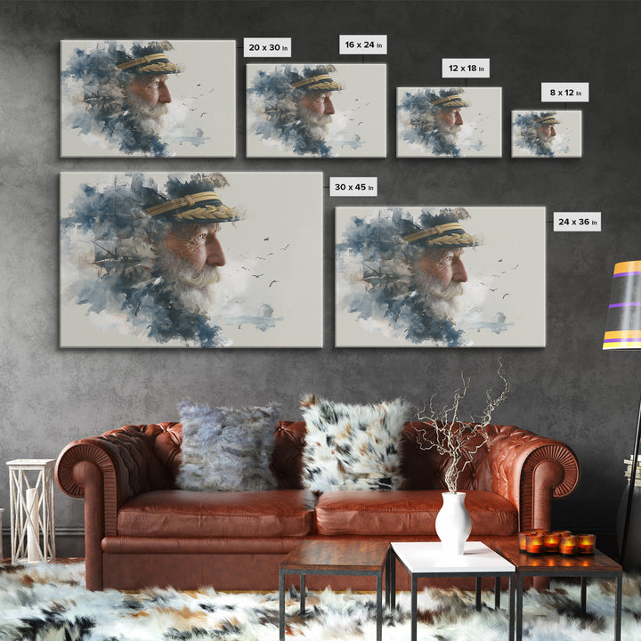 Sea Captain Portrait Canvas Print, Nautical Art, Modern Decor, Coastal Decor, Fine Art, Harbor, Poster, Wall Decor, Painting, NAU-3x2-11