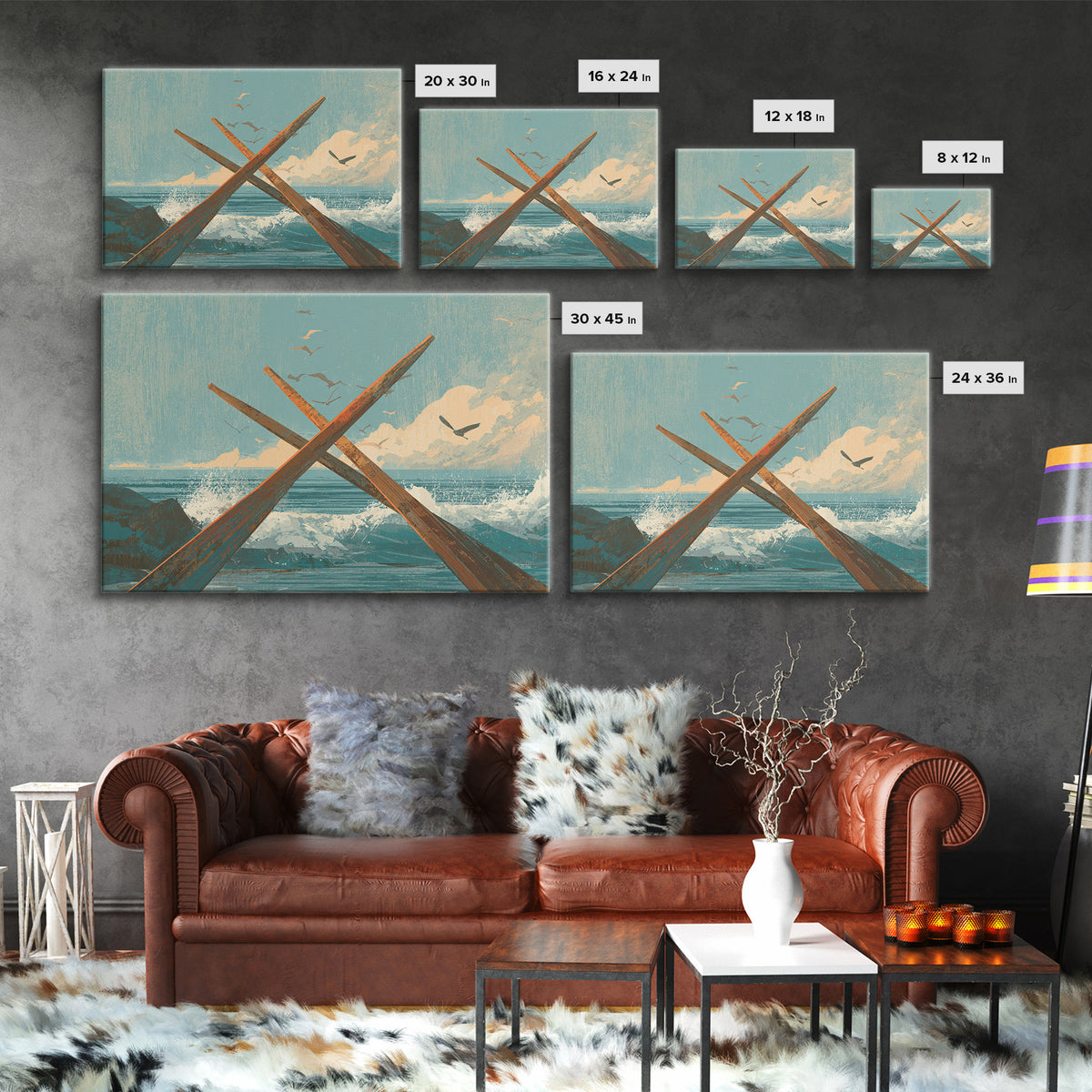Weathered Oars Crossed Framed Canvas Print, Nautical Art, Coastal Wall Art, Coastal Decor, Fine Art, Harbor, Neutral Decor, NAU-3x2-15