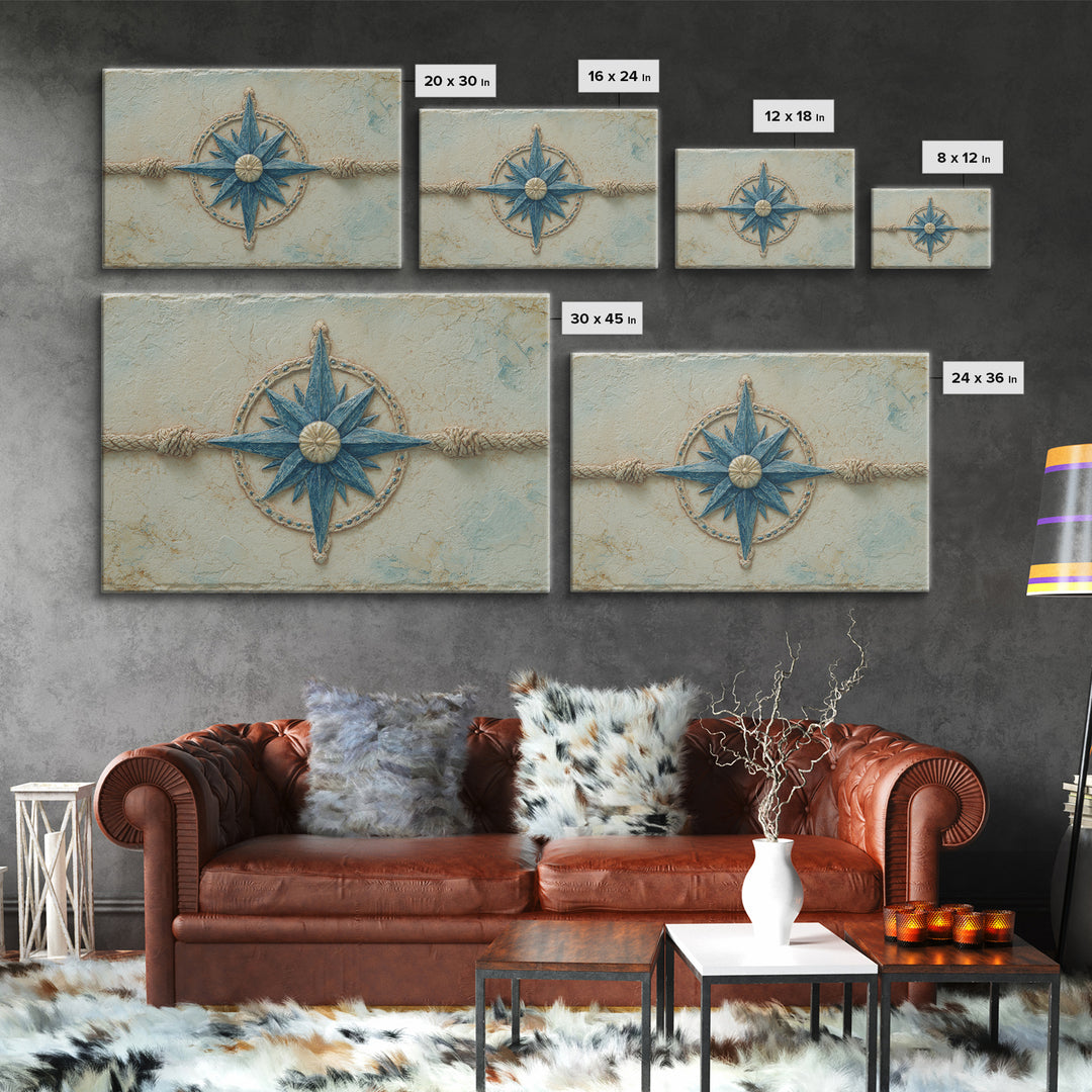 Nautical Star Compass Rose Framed Canvas Print, Nautical Art, Printable Art, Coastal Decor, Fine Art, Harbor, Gallery Wall, NAU-3x2-18