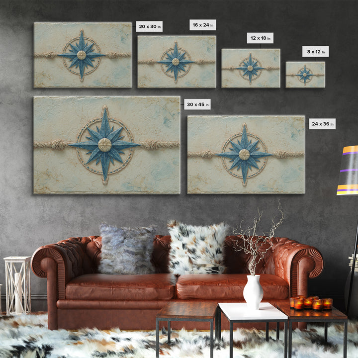Nautical Star Compass Rose Framed Canvas Print, Nautical Art, Printable Art, Coastal Decor, Fine Art, Harbor, Gallery Wall, NAU-3x2-18