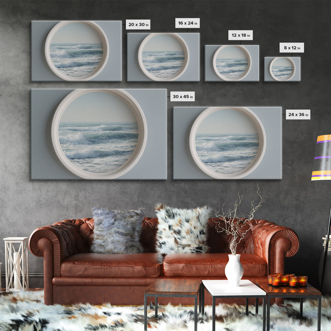 Porthole View of Waves and Moon Canvas Print, Nautical Art, Landscape Art, Coastal Decor, Fine Art, Harbor, Textured Painting, NAU-3x2-98