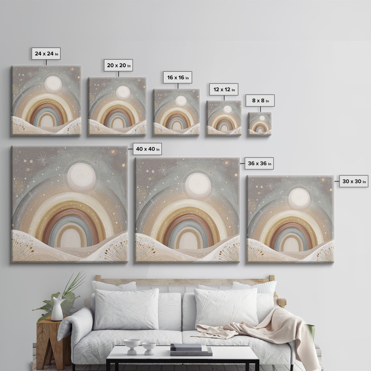 Neutral Boho Sun and Arch Shapes Framed Canvas Print, Nursery Decor, Nursery Art, Abstract Art, Nursery, Kids Wall Art, NDE-1x1-11