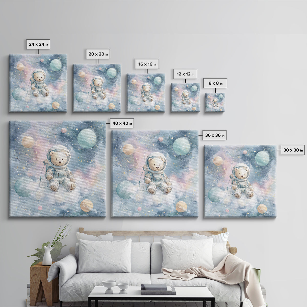 Little Astronaut Bear Canvas Print, Nursery Decor, Wall, Oil Painting, Nursery, Nursery Wall Decals, Woodland Nursery, NDE-1x1-15