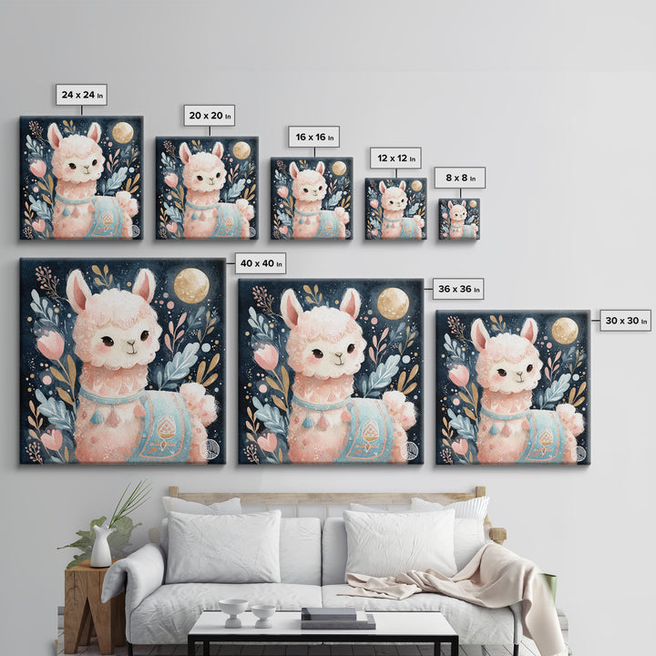 Cute Llama with Blanket Pattern Framed Canvas Print, Nursery Decor, Neutral Decor, Fine Art, Nursery, Home Decor, Wall Decor, NDE-1x1-21