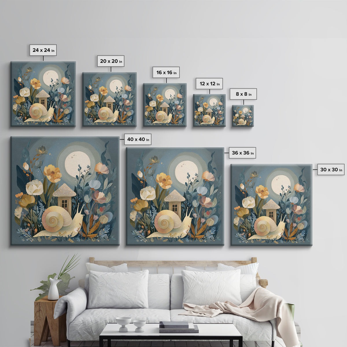 Garden Snail with Mushroom House Canvas Print, Nursery Decor, Nursery, Nursery, Baby Girl Nursery Decor, Nursery Name Sign, NDE-1x1-23