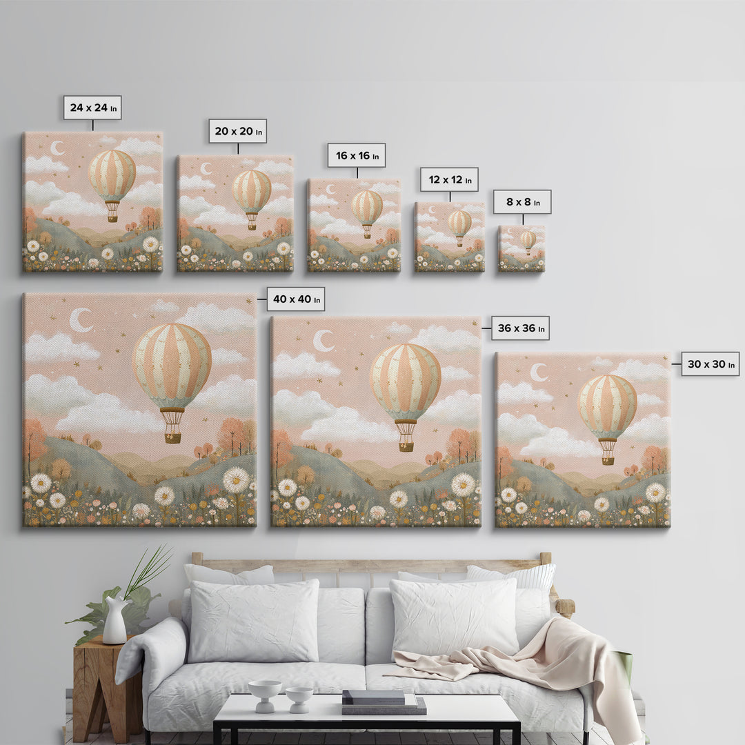 Hot Air Balloon Drifting Canvas Print, Nursery Decor, Safari Nursery Decor, Fine Art, Nursery, Modern Decor, Fine Art Print, NDE-1x1-60