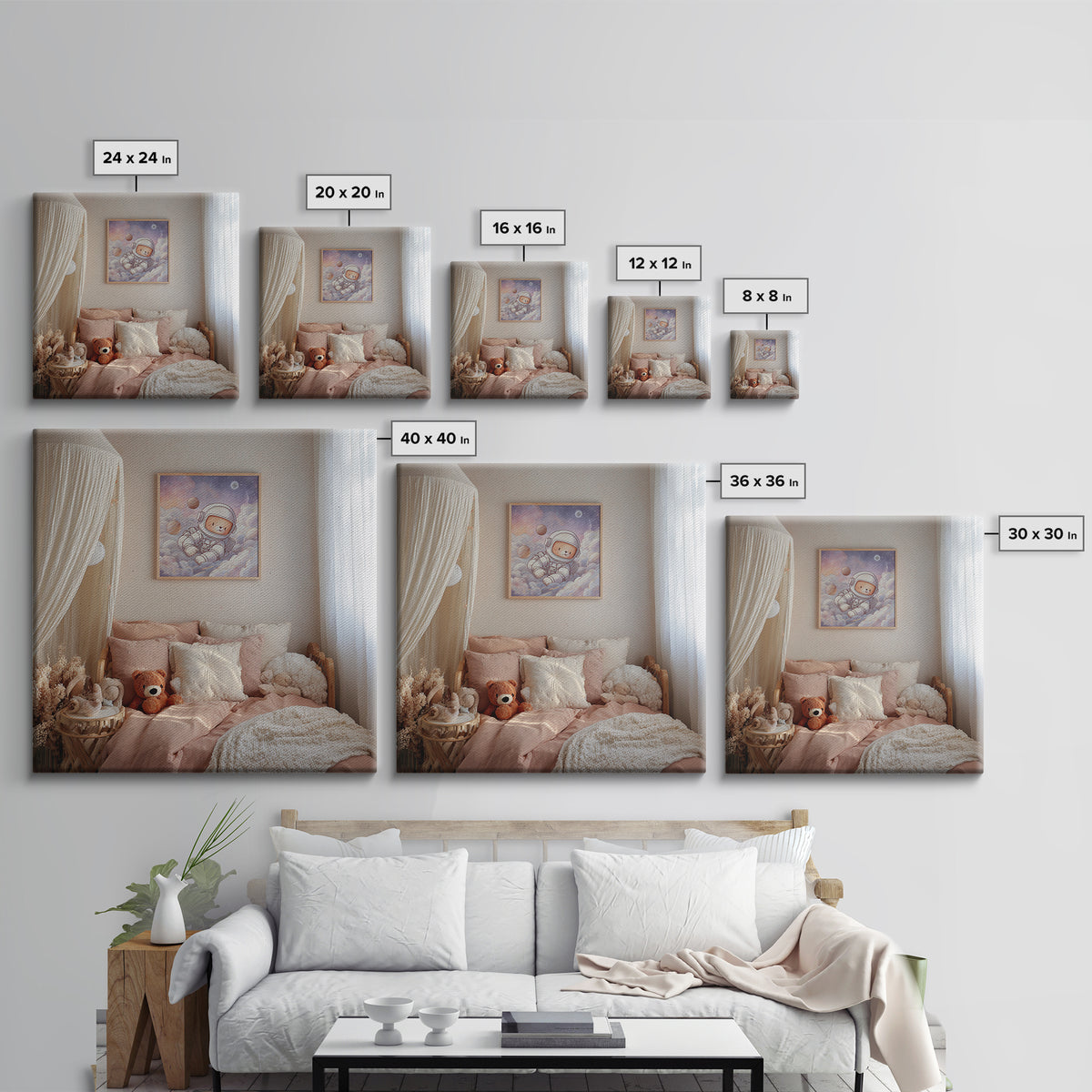Little Astronaut Bear Framed Canvas Print, Nursery Decor, Neutral Decor, Fine Art, Nursery, Home Decor, Wall Decor, Art Print, NDE-1x1-63