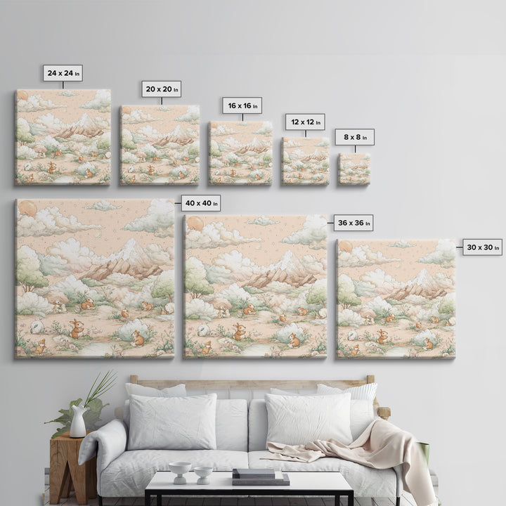 Calm Mountain Nursery Landscape Framed Canvas Print, Nursery Decor, Kids Wall Art, Fine Art, Nursery, Room Decor, NDE-1x1-72