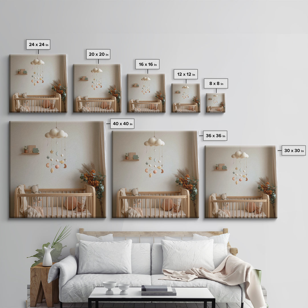 Moon Phase Mobile Canvas Print, Nursery Decor, Statement Artwork, Fine Art, Nursery, Printable Wall Art, Nursery Wall Art, NDE-1x1-75