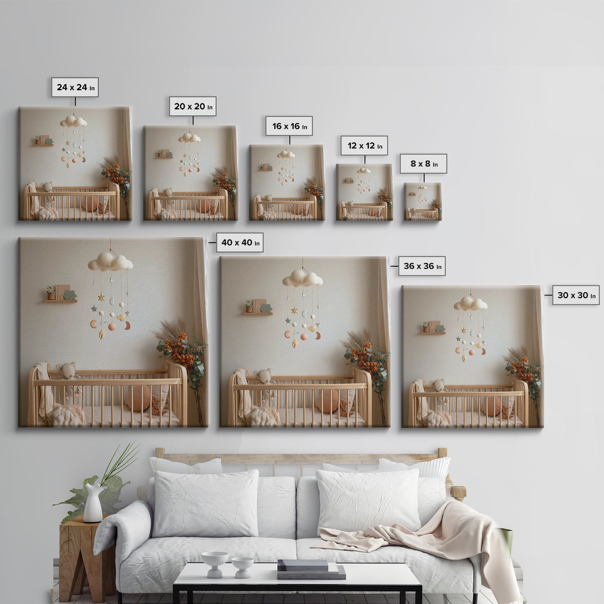 Moon Phase Mobile Canvas Print, Nursery Decor, Statement Artwork, Fine Art, Nursery, Printable Wall Art, Nursery Wall Art, NDE-1x1-75