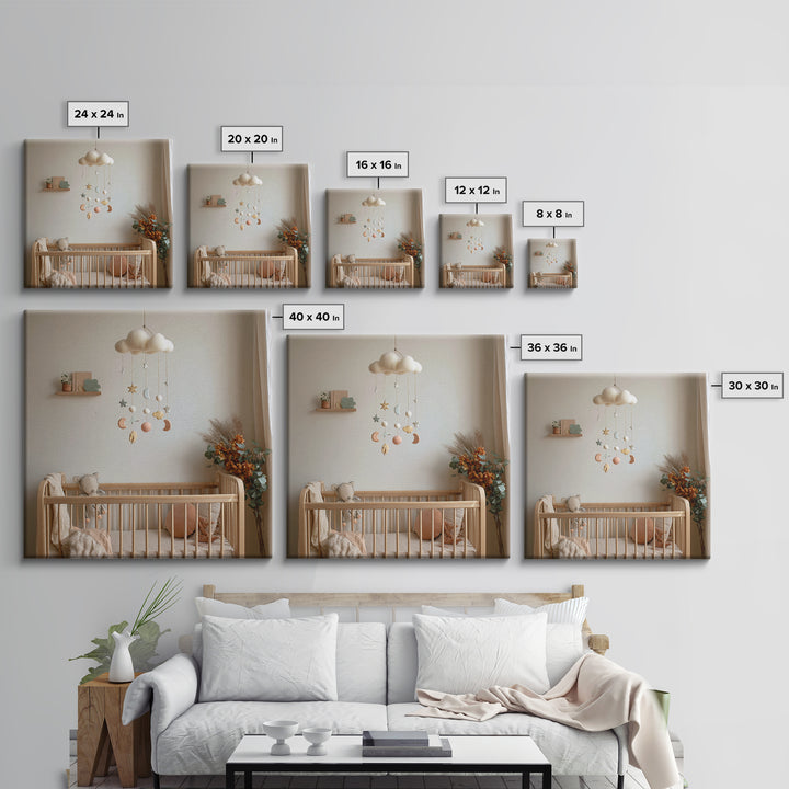 Moon Phase Mobile Canvas Print, Nursery Decor, Statement Artwork, Fine Art, Nursery, Printable Wall Art, Nursery Wall Art, NDE-1x1-75