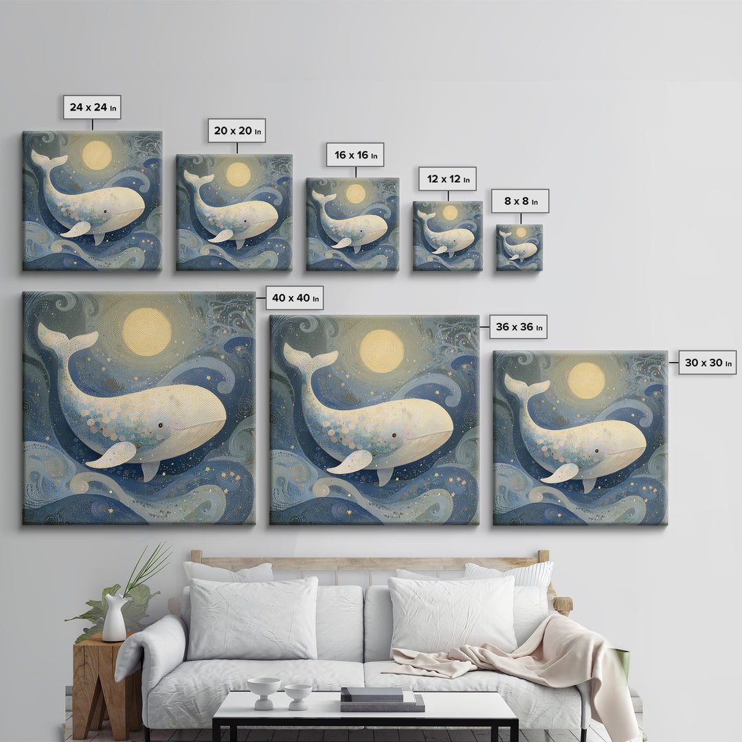 Baby Whale Swimming Through Stars Framed Canvas Print, Nursery Decor, Fine Art Print, Fine Art, Nursery, Printable Wall Art, NDE-1x1-80