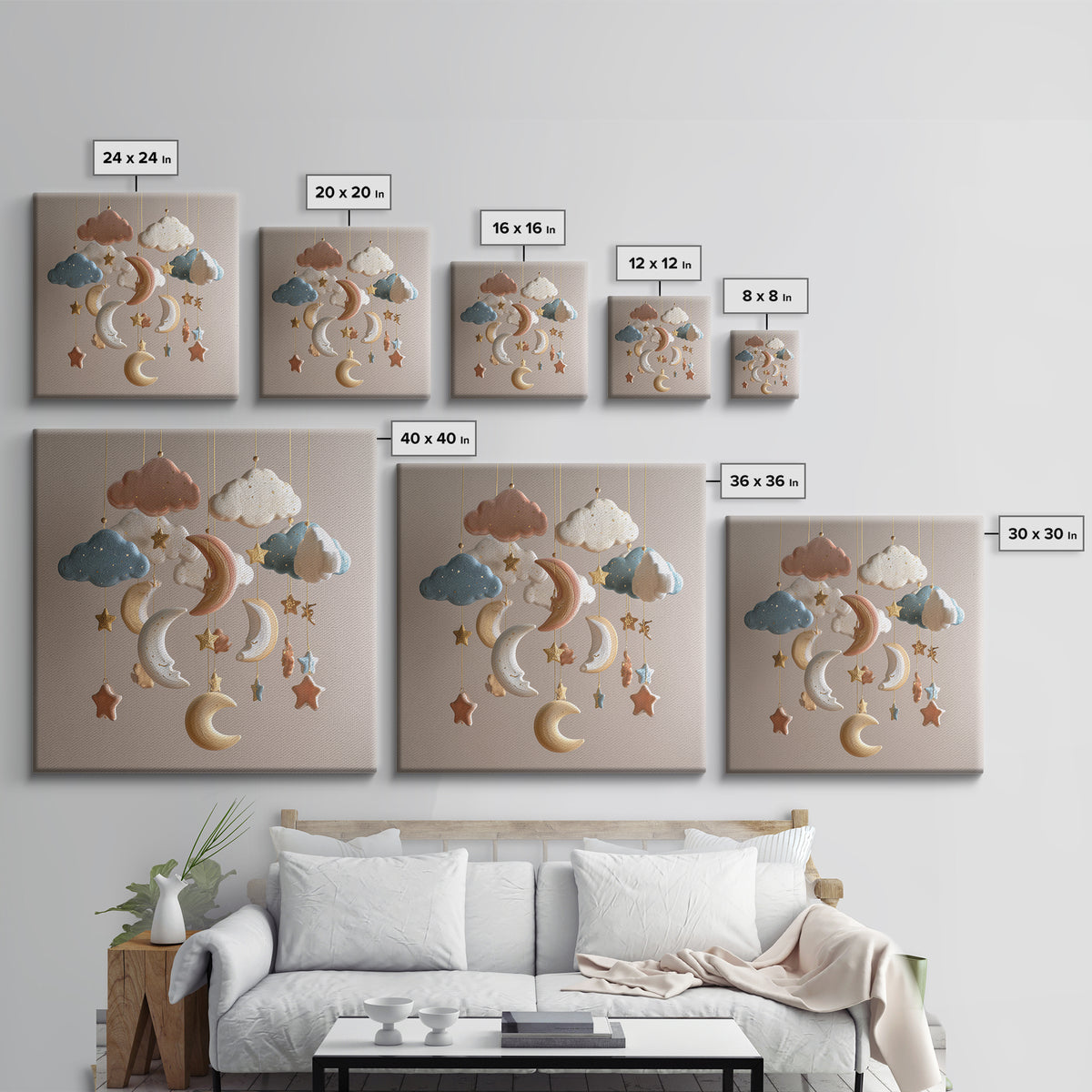Moon Phase Mobile Canvas Print, Nursery Decor, Art Print, Nursery, Woodland Nursery Decor, Nursery Prints, Playroom Decor, NDE-1x1-99
