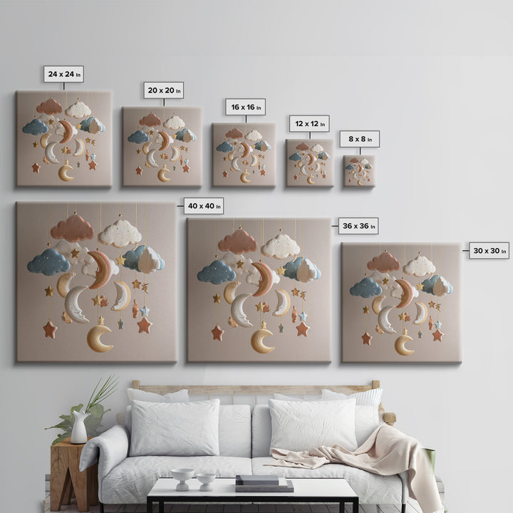 Moon Phase Mobile Canvas Print, Nursery Decor, Art Print, Nursery, Woodland Nursery Decor, Nursery Prints, Playroom Decor, NDE-1x1-99