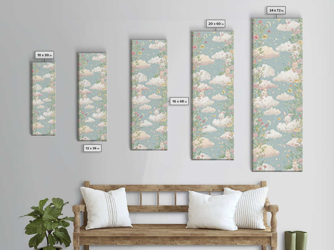 Pastel Butterfly and Wildflower Pattern Canvas Print, Nursery Decor, Nursery Wall Decals, Oil Painting, Nursery, NDE-1x3-100