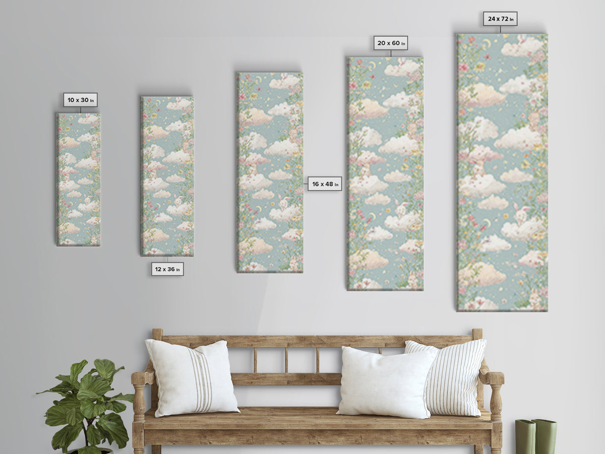 Pastel Butterfly and Wildflower Pattern Canvas Print, Nursery Decor, Nursery Wall Decals, Oil Painting, Nursery, NDE-1x3-100