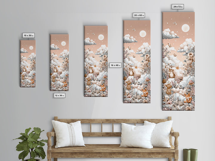 Woodland Animal Parade Canvas Print, Nursery Decor, Gallery Decor, Fine Art, Nursery, Wall Art, Home Decor, Wall Decor, NDE-1x3-14
